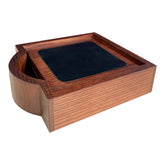 Walnut & Black Leather 4 Square Coaster Set w/ Holder